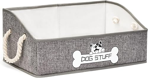 Thankspaw Caja de juguetes para perros, almacenamiento grande de juguetes para perros con asa, contenedor trapezoidal de tela para perros,