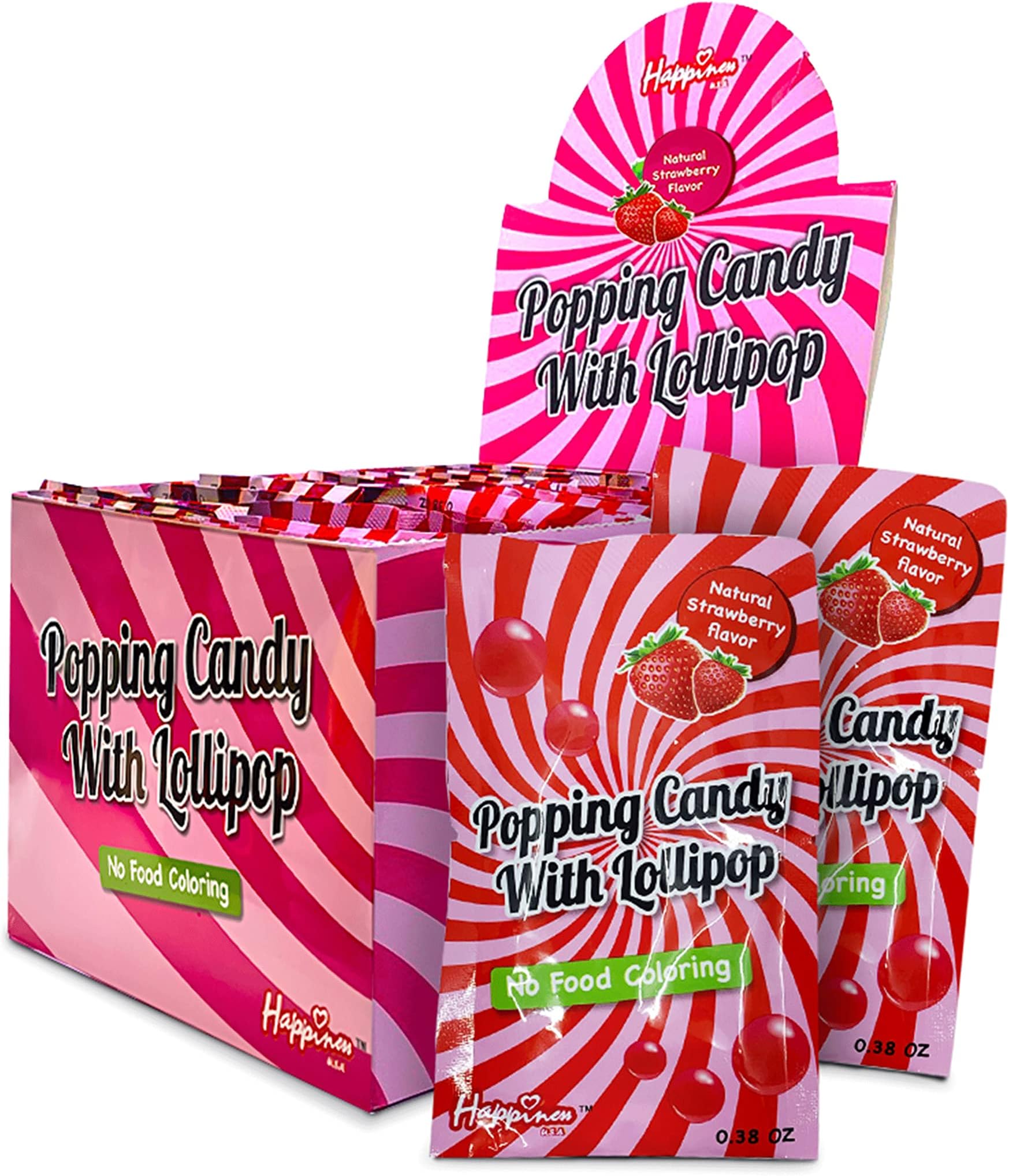 Happiness USA 50 Pack Pop Rock Candy with Dip Lollipops Individually Wrapped | All Natural Dye Free Suckers & Strawberry Candy Rocks No Artificial Colors or Flavors | Non Dairy Birthday Party Favors