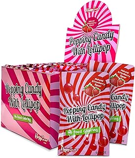 Happiness USA 50 Pack Pop Rock Candy with Dip Lollipops Individually Wrapped | All Natural Dye Free Suckers & Strawberry Candy Rocks No Artificial Colors or Flavors | Non Dairy Birthday Party Favors