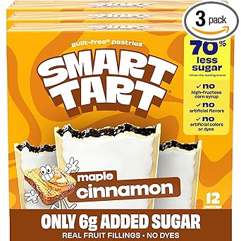 Smart Tart Toaster Pastries Maple Cinnamon - Low Sugar Snacks, Healthy Breakfast Pastry, On the Go Snack - Only 6g Added Sugar - 36 Count