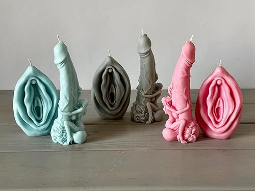 Penis and Vagina Sexual Set, Vagina Candle, Penis Candle, Dick Candle, Vulva Pussy Yoni Candle, Stag Gift, Hen Gift, Best Selling Candles (Grey,