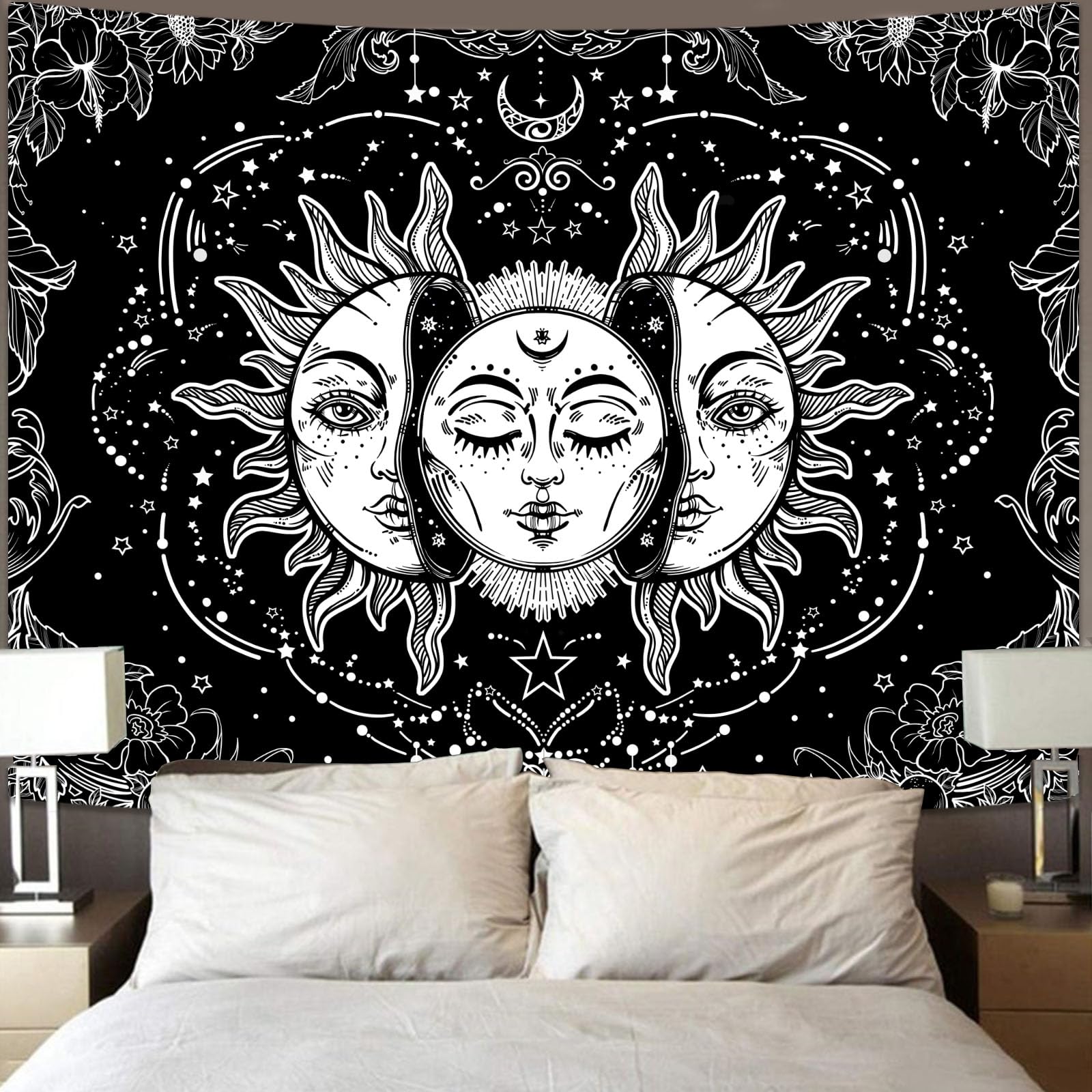Lifeella Black and White Sun and Moon Tapestry, Burning Sun Tapestries Aesthetic Mystic Wall Hanging for Bedroom Decor 60×80 inch