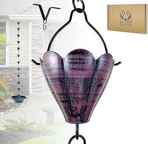U-nitt Cadena de lluvia colección de agua para canalones, atrapador de agua de lluvia y desviador, cadenas de 8.5 pies para jardín exterior, copas