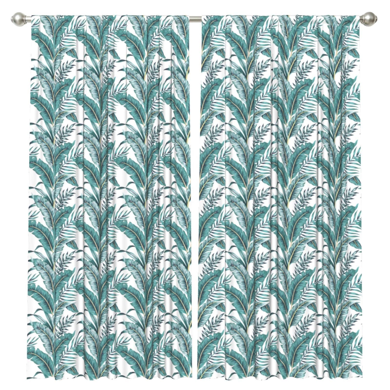 InOmak Tropical Banana Green Leaf Tropical, 2 Panels Window Curtains 52 x 84 Inch Blackout Curtains for Living Room Bedroom