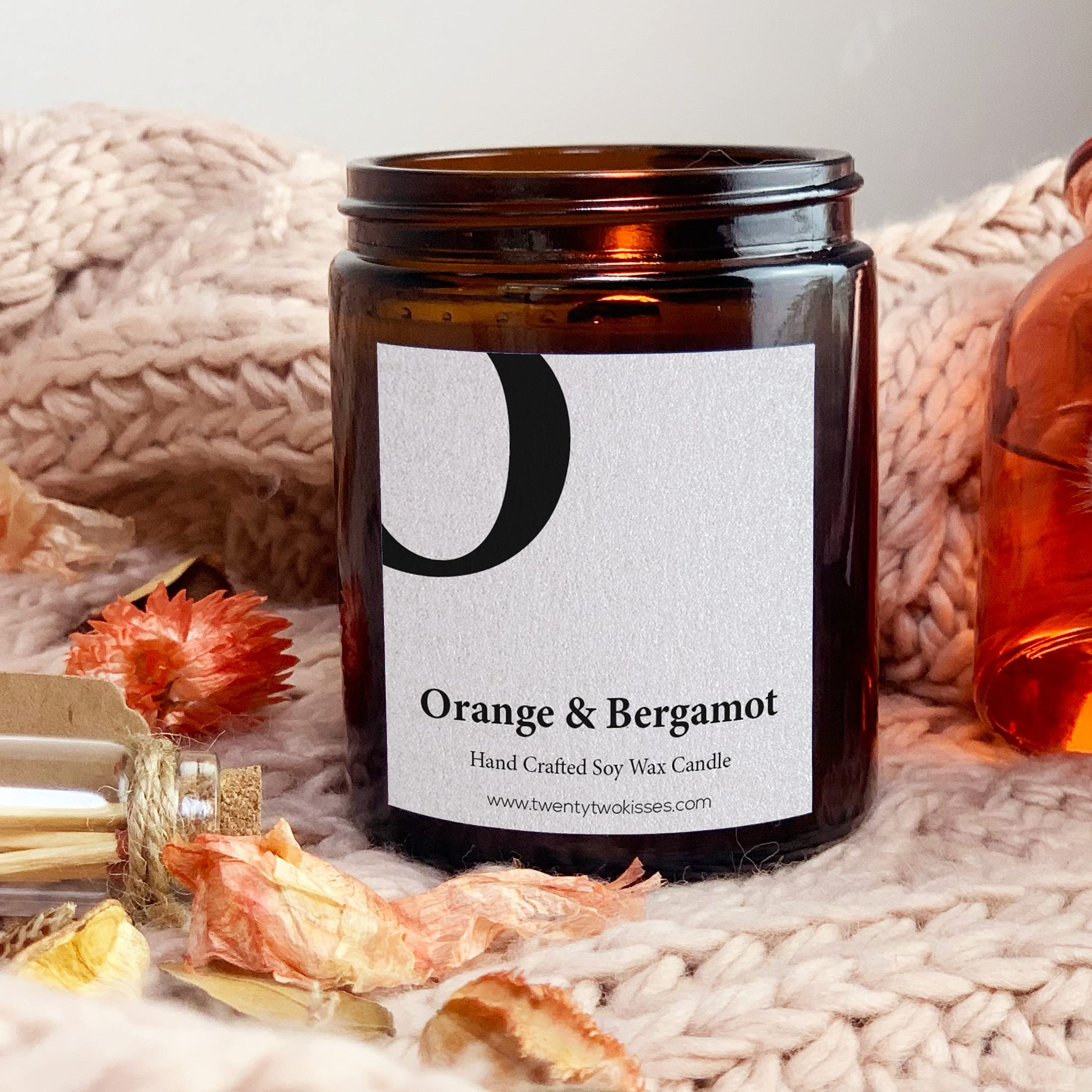Twentytwokisses Orange & Bergamot Candle Gift, Crackling Wick Candle, Scented Candle, Soy Wax Candle - Shimmer