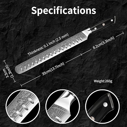 Miniatura 2 de NANFANG BROTHERS Damasco - Cuchillo para cortar pechuga con funda de cuchillo, cuchillo de tallar ultra afilado de 12 pulgadas para rebanar asados,