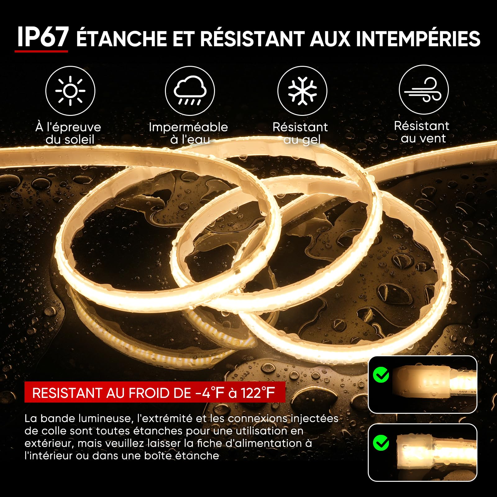 Shine Decor Bande Lumineuse à LED, AC 220V 230V Ruban LED, IP67 étanche, 432 leds/m Ultra Haute Luminosité Bande LED Certifié CE pour pour l'éclairage Intérieur et Extérieur (Blanc Froid,20m)