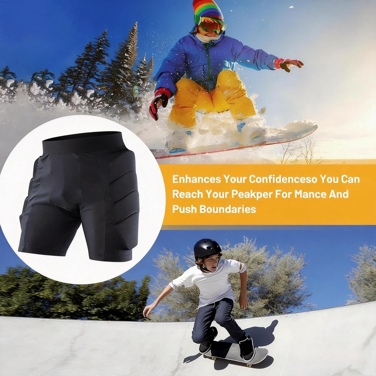 Tanden Padded Shorts Hip Impact Shorts Tailbone Protector Pad for Snowboarding Pads, Snowboard Butt Pad for Skating Ski Skateboarding Ice Figure Skating Crash Pads