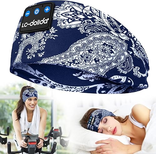 LC-dolida Diadema Bluetooth acogedora banda inalámbrica para dormir con altavoces estéreo HD delgados para dormir de lado deportes yoga viajes