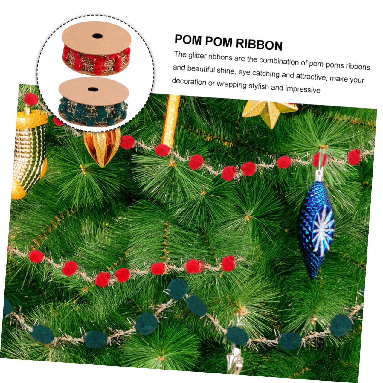 EXCEART 6rollos Cinta Decorativa De Pompones De Purpurina Para Árbol De Navidad De Cinta Para Manualidades y Para Decoración De Fiestas y Eventos