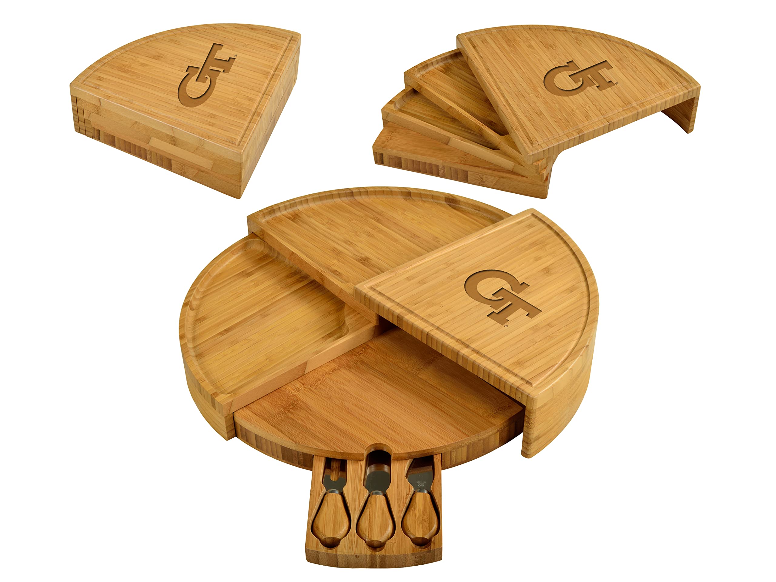 Picnic at Ascot NCAA Georgia Tech Yellow Jackets Bamboo Charcuterie Cheese Board with Knife Set & Cheese Markers