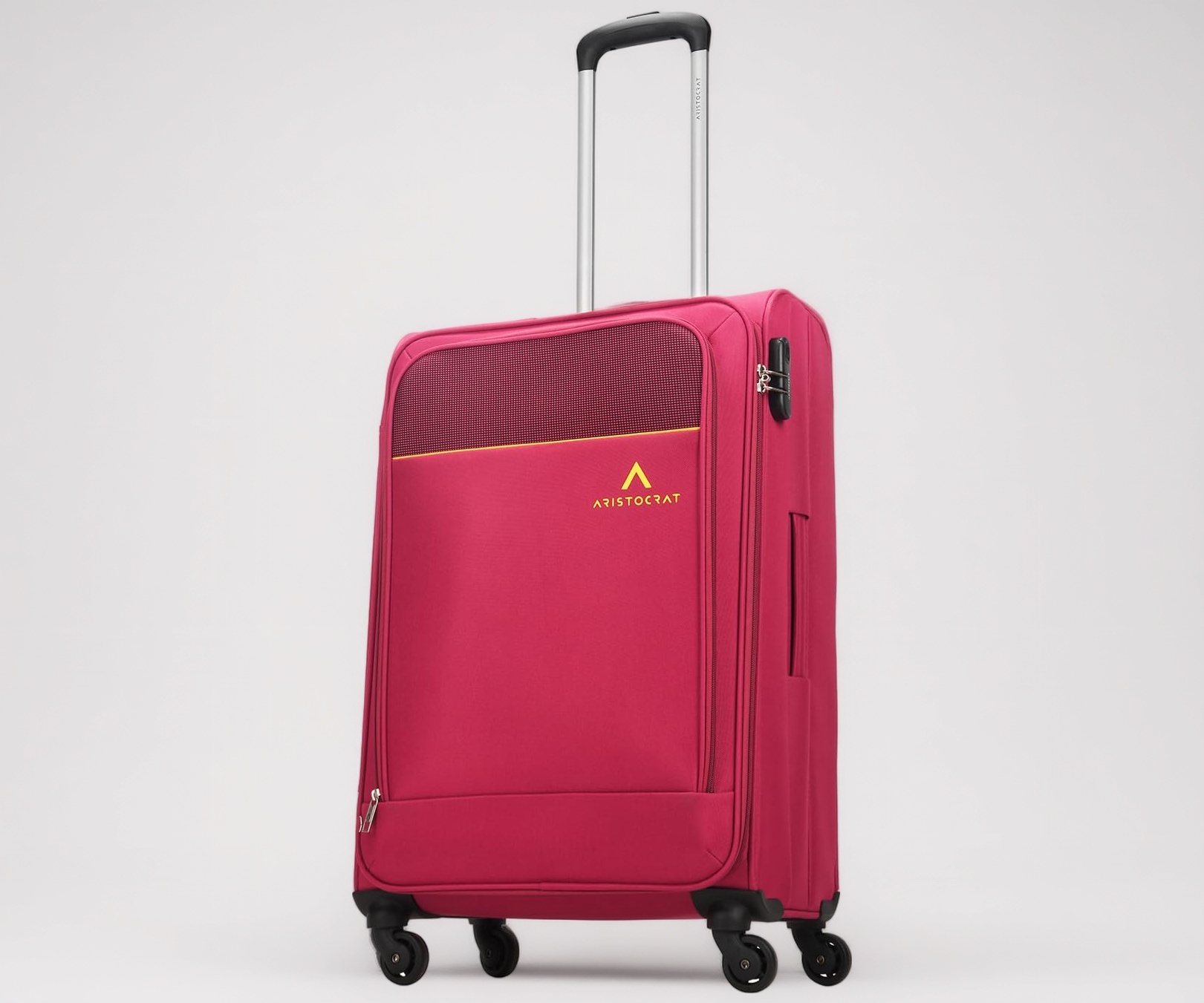 Aristocrat Medium Oasis Plus Size Soft Check in Luggage (69 Cm) | Spacious Polyester Trolley with 4 Spinner Wheels and Combination Lock | Dazzling Red