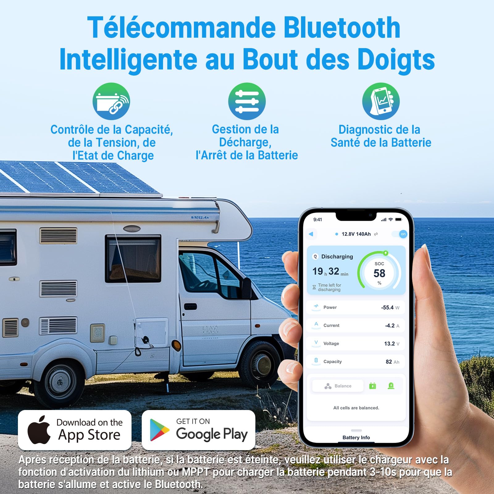 Redodo 12V 140Ah H190 Bluetooth Batterie Lithium,Batterie LiFePO4 avec Protection Low-Temp,BMS Smart 150A,15000 Cycles Profondes Parfait pour Sièges de Camping-Cars de Hauteur 189MM Caravane Fourgon