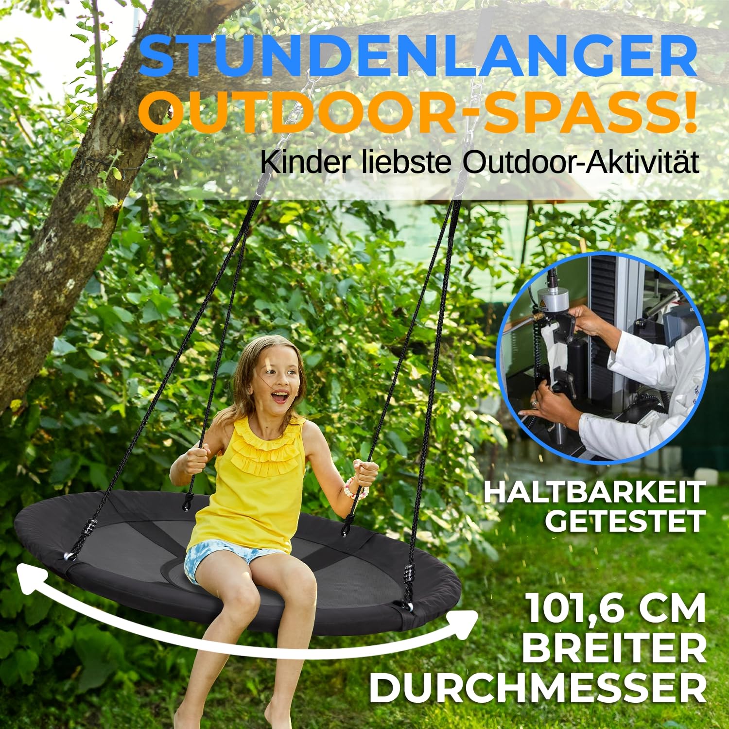 SereneLife Nestschaukel Indoor Outdoor, 100 cm Kinder Schaukel, bis 270 kg belastbar, Baumschaukel für Garten, Kinder & Erwachsene, Schwarz