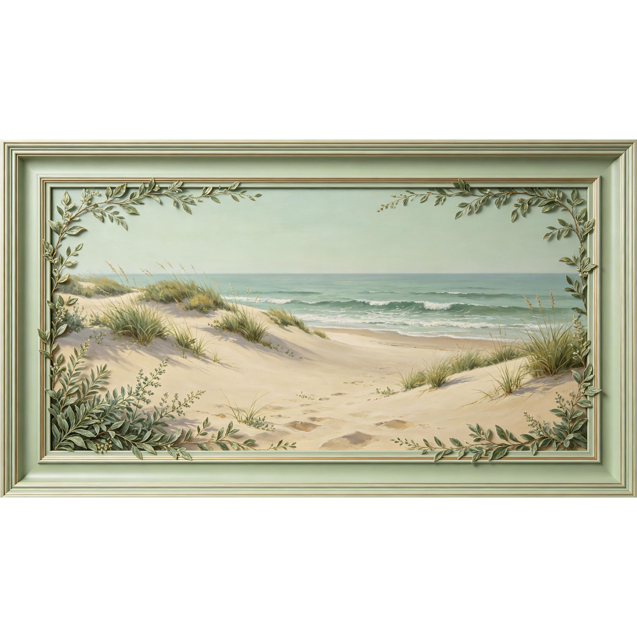 QZLITHOTIC 50×100cm 3D Framed Wall Art， Coastal Beach Dune Ocean Wave Landscape Self?Adhesive Mural， Water?Activated Peel & Stick Fabric Decor Wall Decal for Bedroom Living Room