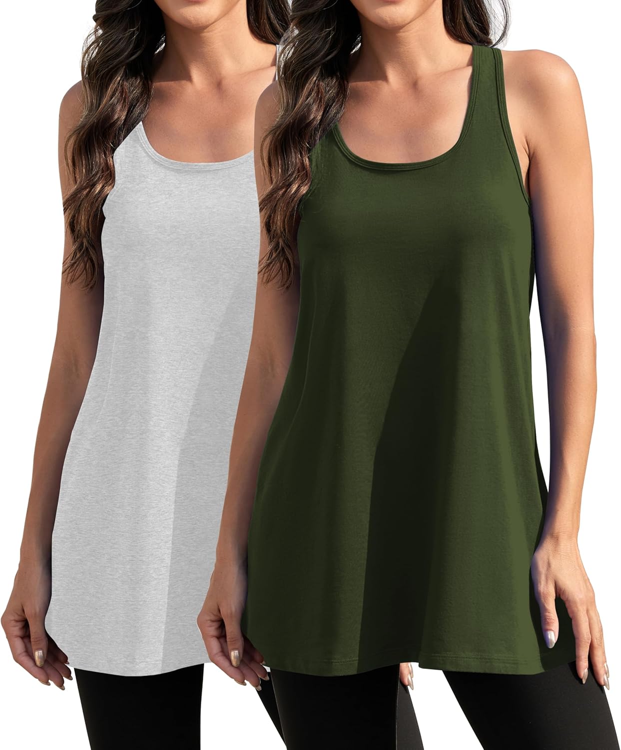 ワークアウトタンクトップ レディース レーサーバック ロングタンクトップ 女性用 ヨガトップス 2パック