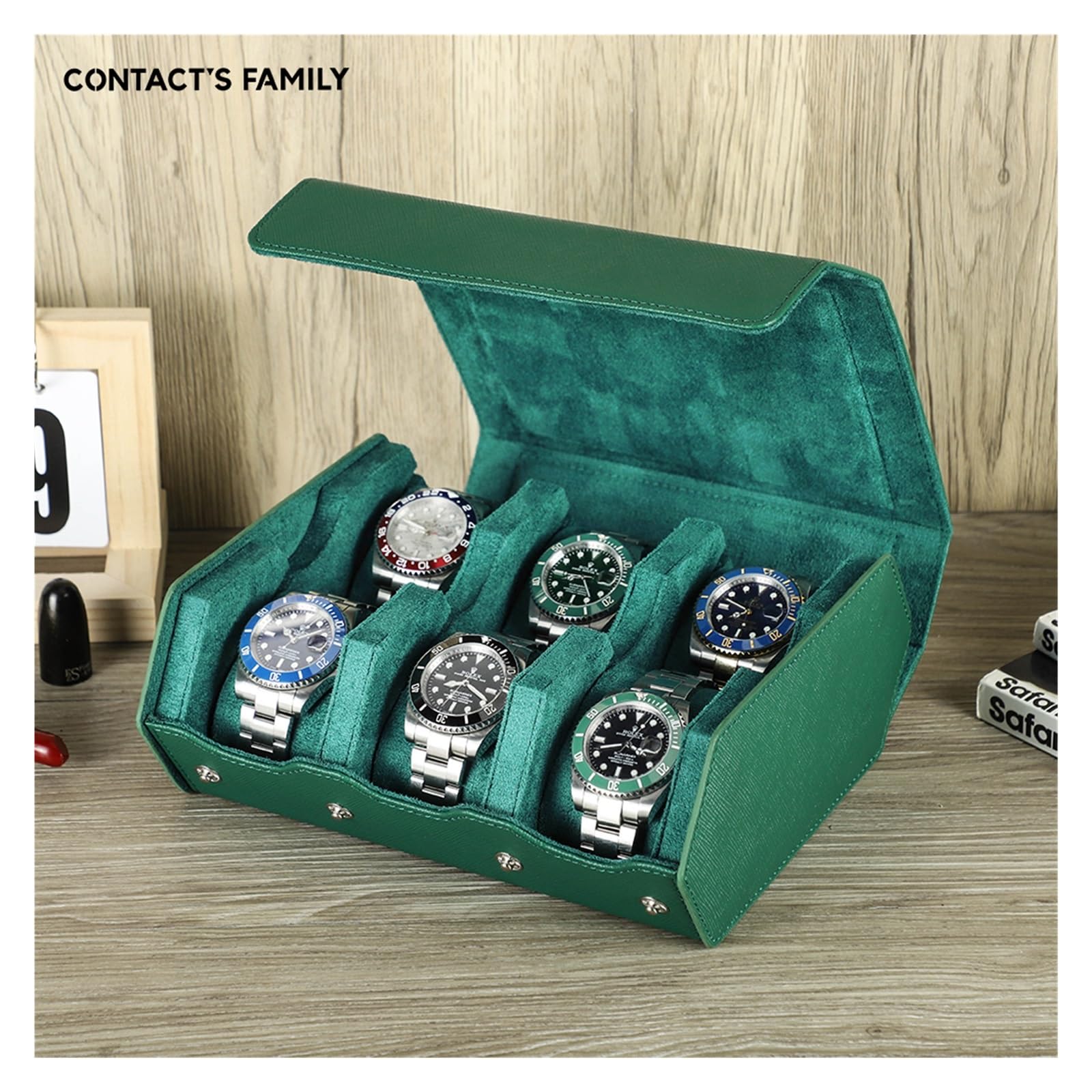 1 rotolo di orologio esagonale verde, organizer for orologi portatile con 2/3/4/6/8 slot