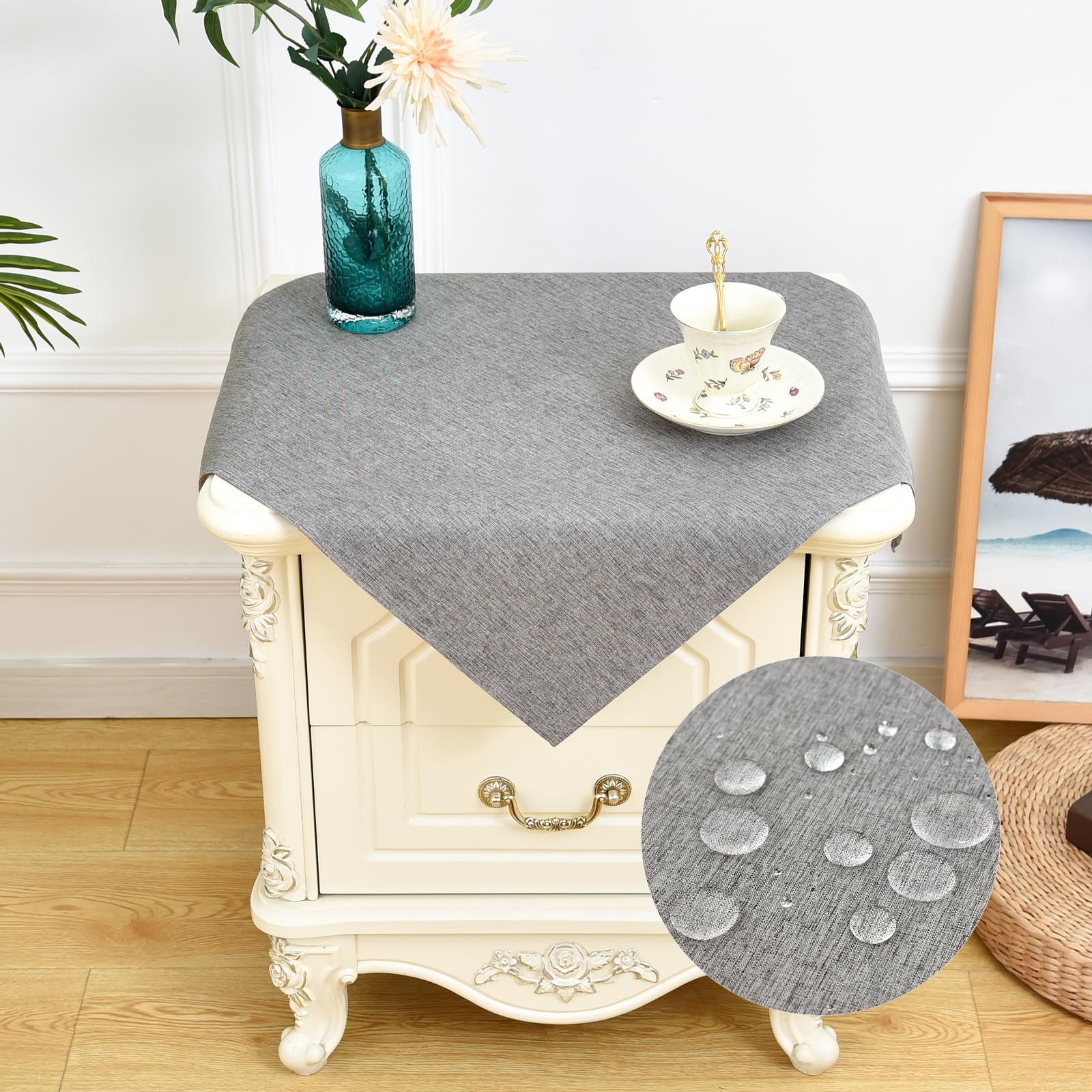 NEWISHER Farmhouse Water Resistant Small Square Tablecloth 60x60 cm (23x23 inch), Faux Linen Table Cloth Wipe Clean, Washable End Table Cover for Kitchen Dining, Party, Banquet Indoor Outdoor (Grey) โ image 1