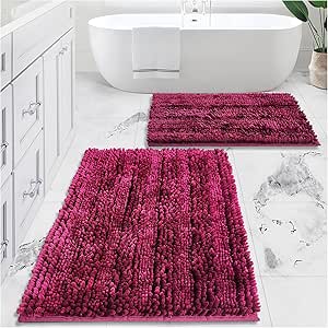 Civkor Bathroom Rugs Sets 2 Piece, Burgundy Bath Mats for Bathroom, 24x16 and 31x20Inch, Wine ...