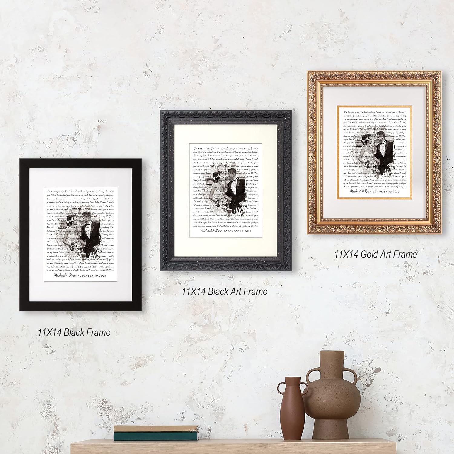 Personalized Music Lyrics Song Canvas/Photo Unframed/Framed Prints Heart in Heart Names Date Upload Photo on Prints Anniversary for Her,Wedding,Birthday,Engagement,Wall Decor