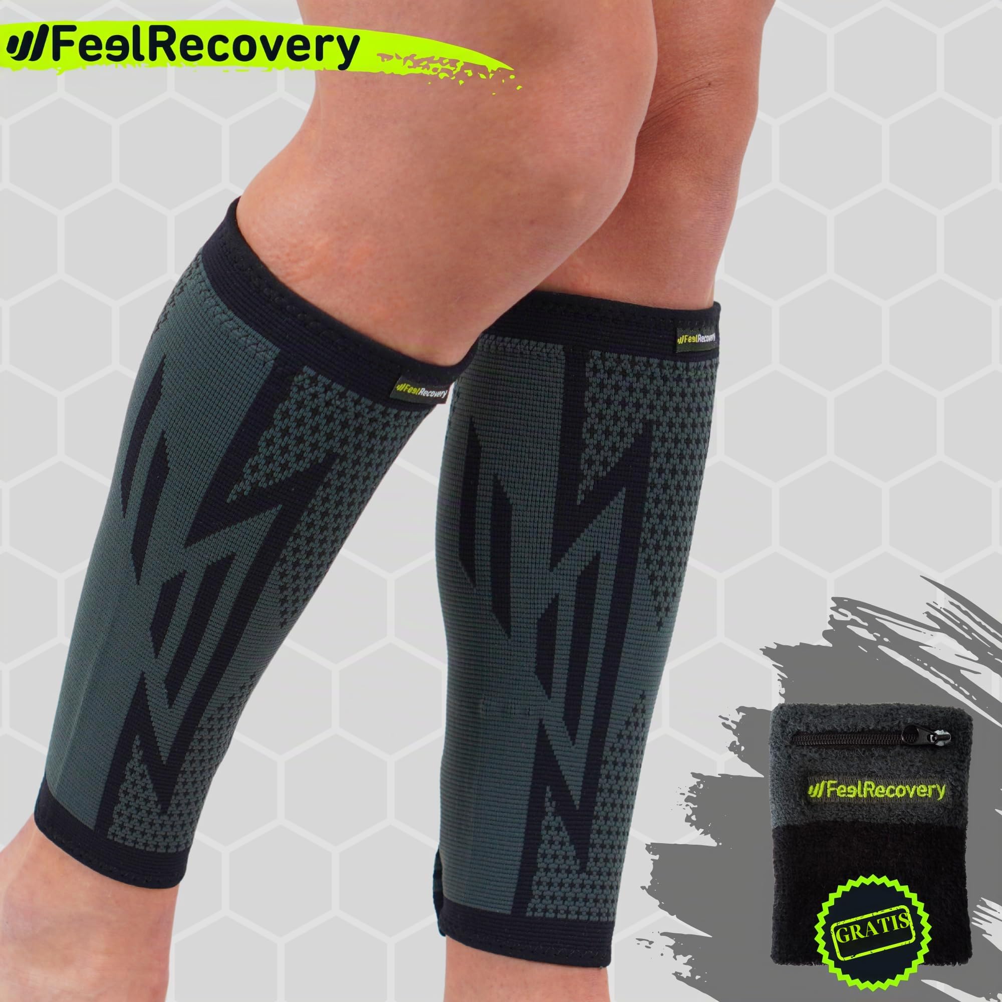 Feel Recovery 2 Pantorrilleras de Compresión Hombre/Mujer - Gemeleras Compresivas para Running - Perneras Deportivas Elásticas para Dolores Musculares - Transpirable y Antideslizante