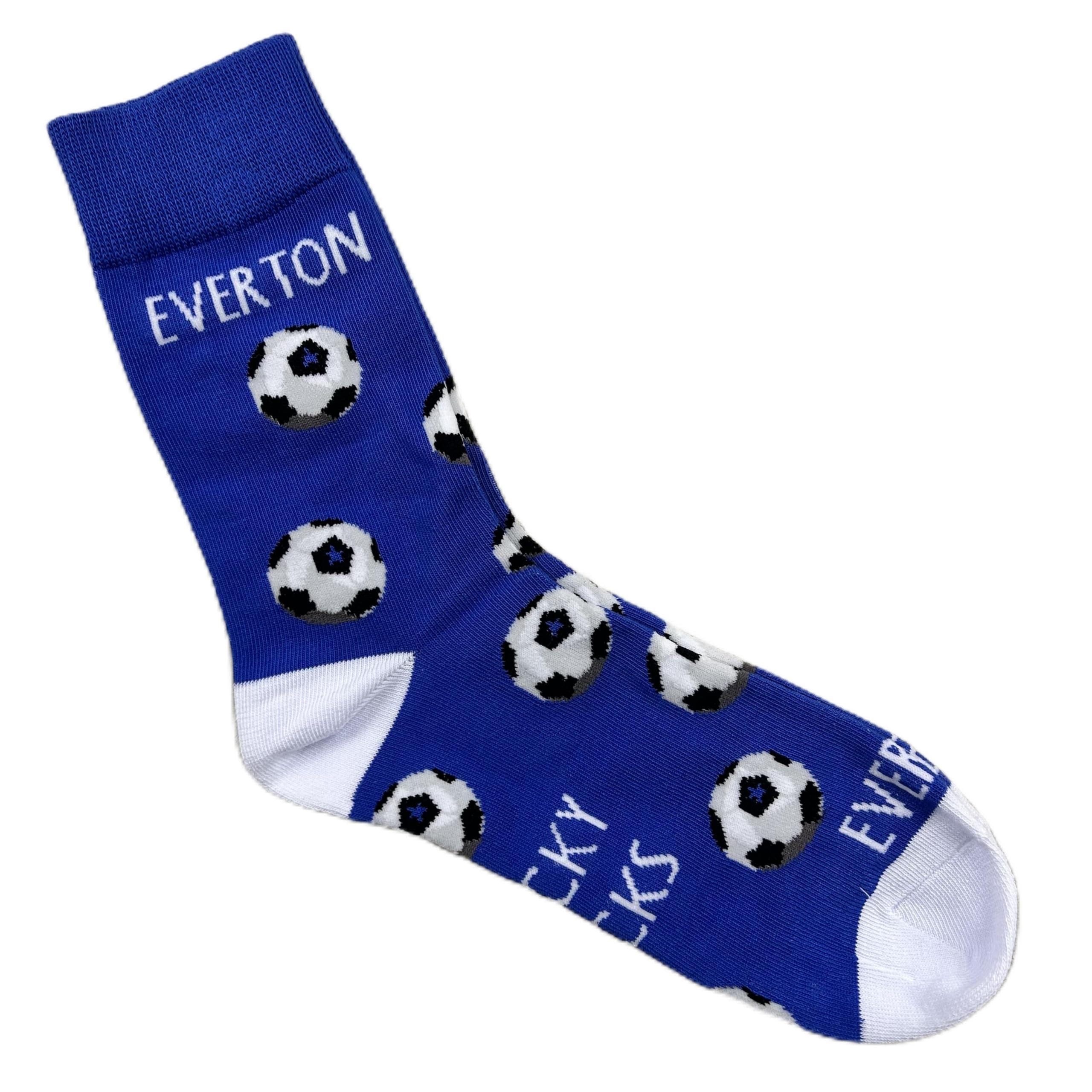 White Cotton Cards Unisex Blue & White Everton Blues Toffees Fc Football Club Fan Lucky Socks - Size Large (Uk 8-12) (S-Ls6)