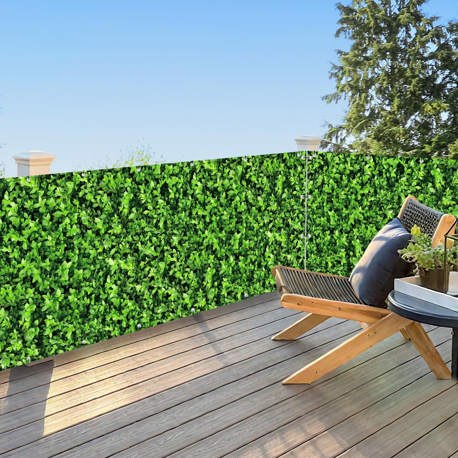 UPGRADE 3'x37'Customized PVC Printed Balcony Privacy Screen Fence, 450 GSM Outdoor Fence Cover with Zip Ties, Green Leaves Decorative Panel for Courtyards, Pools, and Balconies