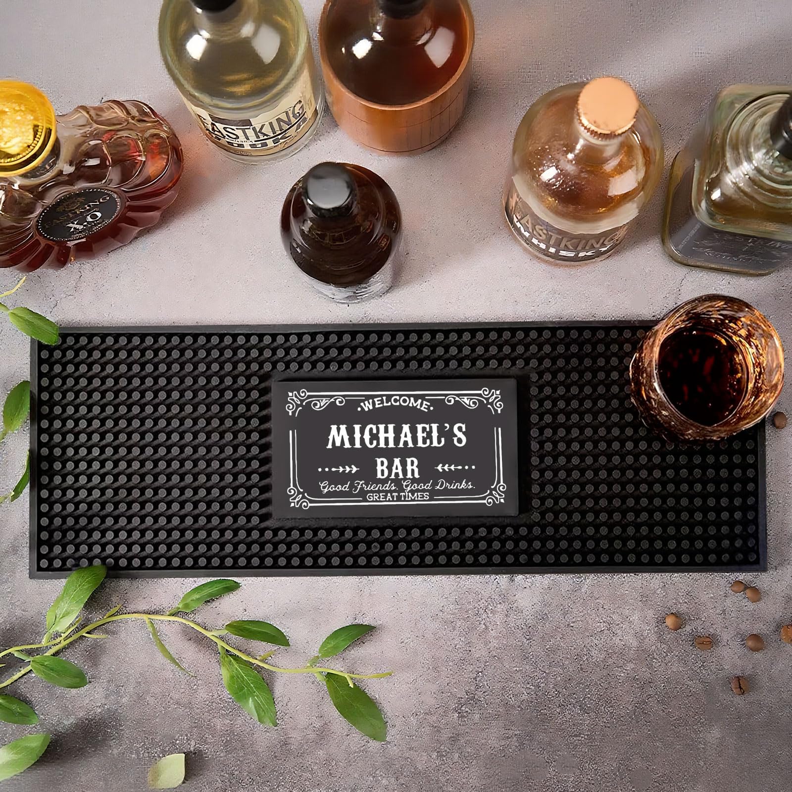 Personalised Bar Mat, Non-slip PVC Rubber Bar Mat, Custom Bar Name, Spill Mat for Countertop Home Bar Coffee Bar, Gifts for Bartender Drinking Lover Cocktail Lover Lover Newlywed, Beer Mat Decor