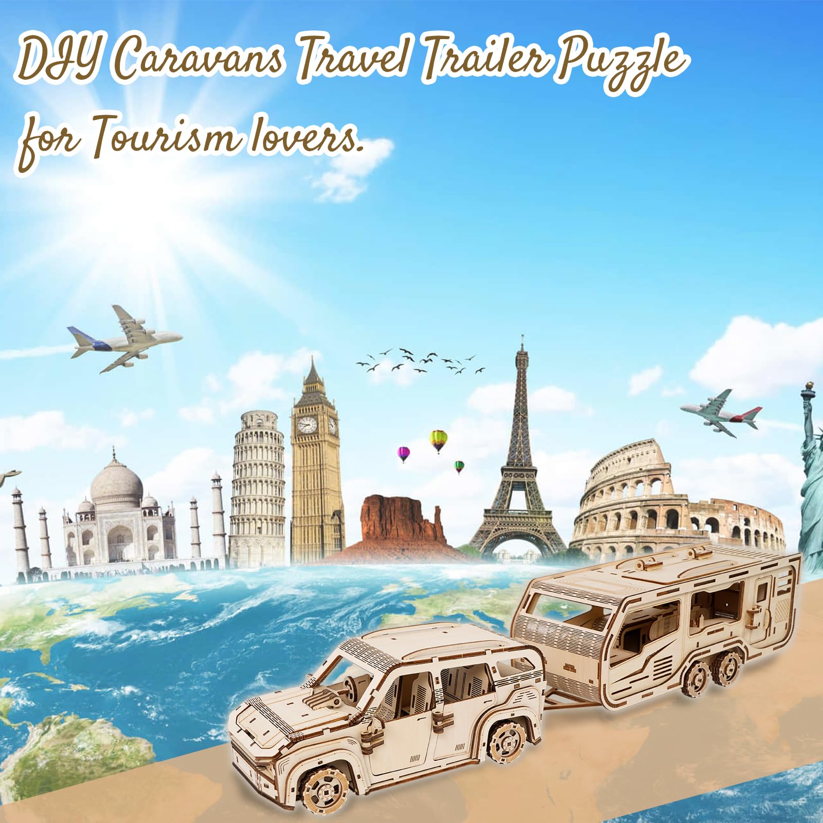 Drewniane puzzle 3D dla dorosłych, przyczepa, mechaniczny samochód, puzzle 3D, zestaw do budowania, rękodzieło, drewno, rękodzieło, hobby, zabawka, urodziny dla hobbystów 14+ nastolatków, rodziny,