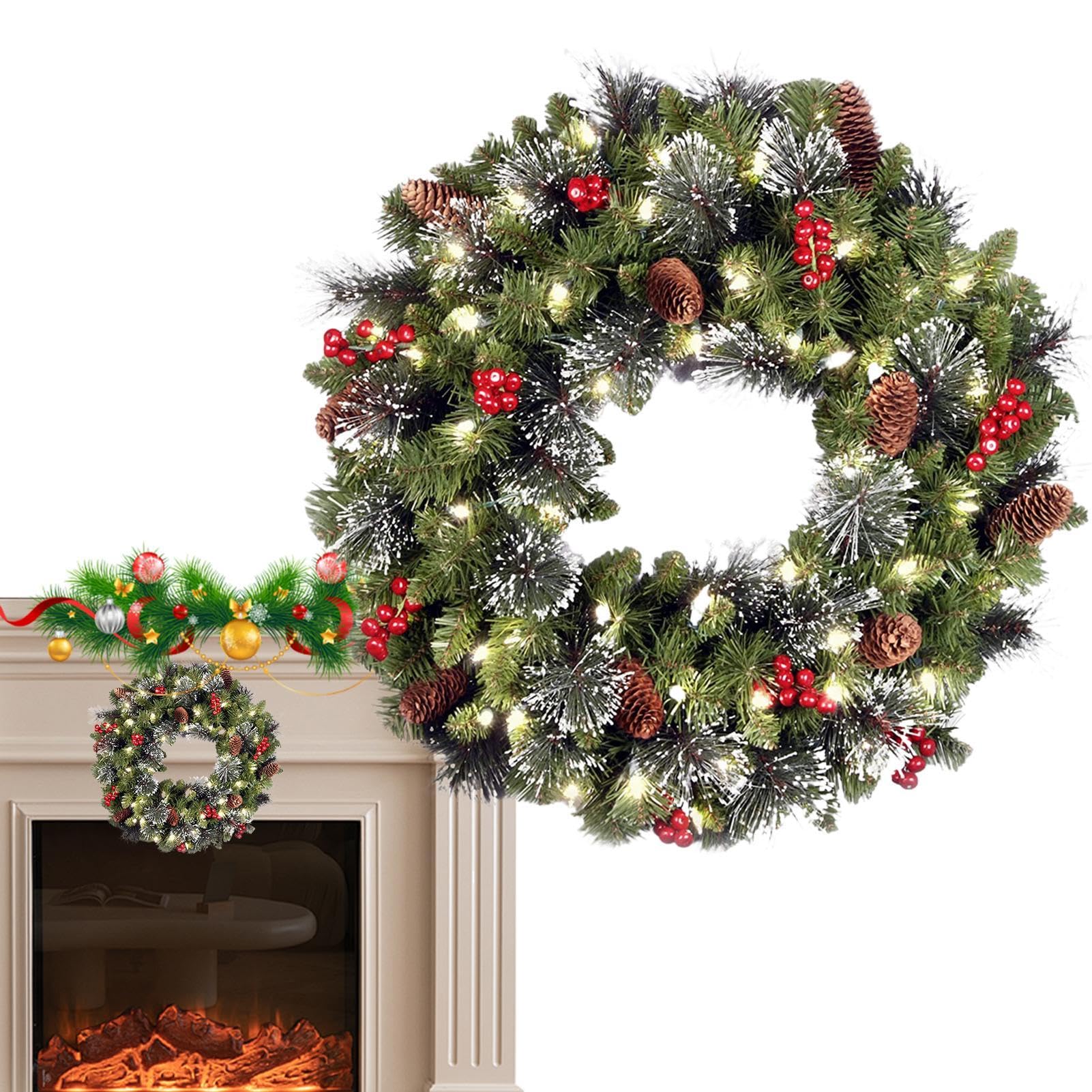 Couronne de Noël pré-éclairée de 40 cm pour une décoration de porte simple et rapide