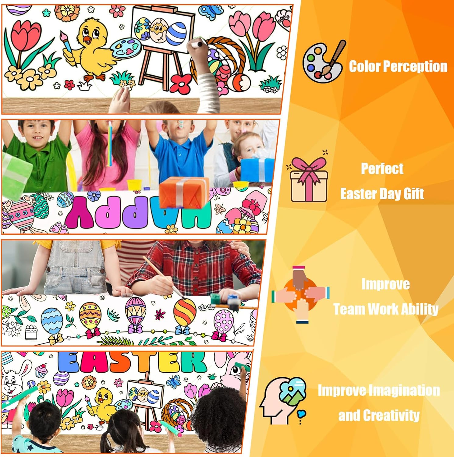Easter Coloring Tablecloth for Kids, Easter Games Activities DIY Crafts Jumbo Giant Coloring Poster Table Cloth Cover for Home Classroom Party Decorations Supplies