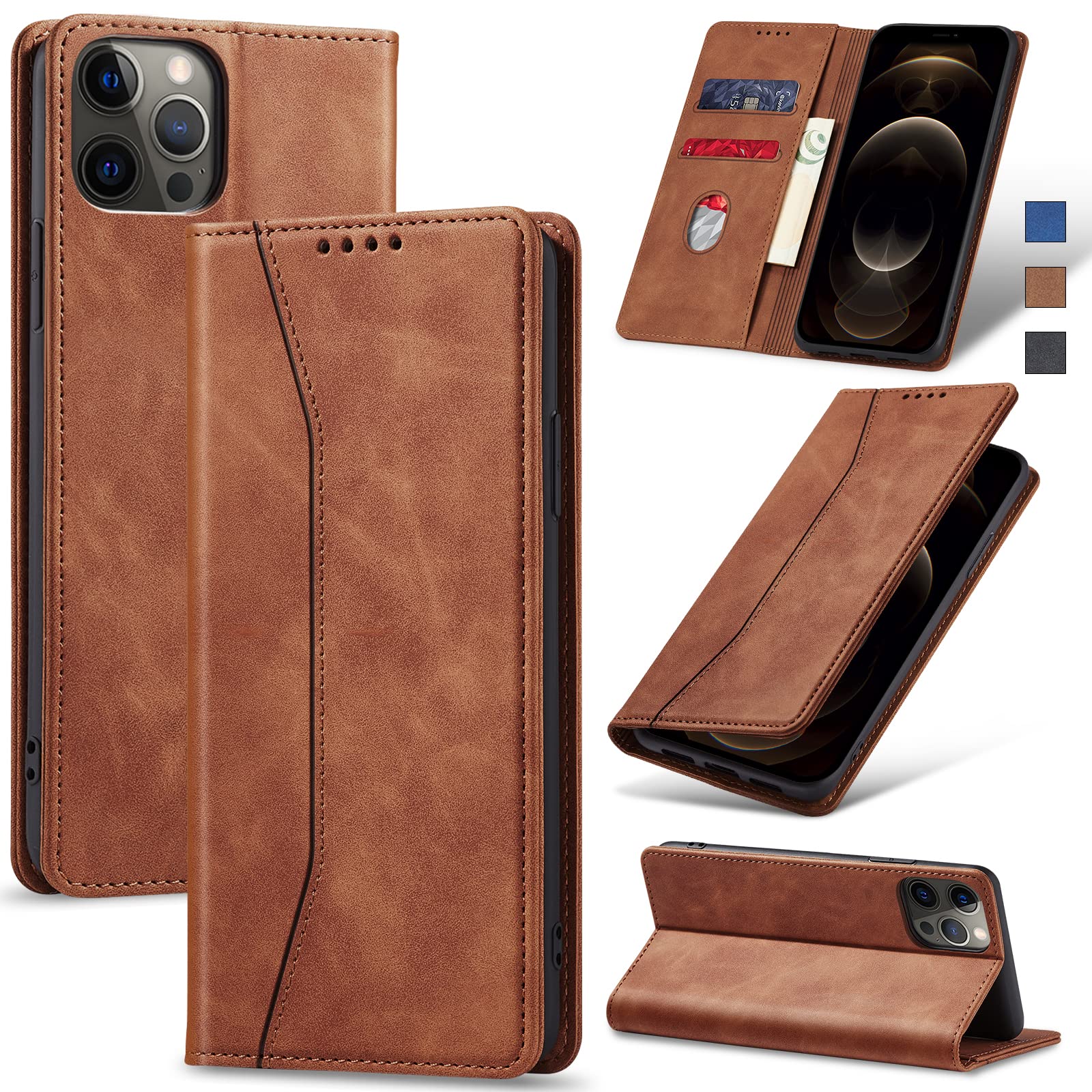 Jasonyu Flip Wallet Case for iPhone 12 Pro Max,Leather Magnetic Folio Cover with Card Holder,Kickstand - TPU Shockproof Durable Protective Phone Case,