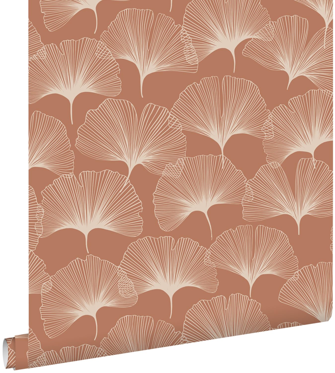 Papier peint feuilles de ginkgo terracotta pour salon chaleureux ESTAhome