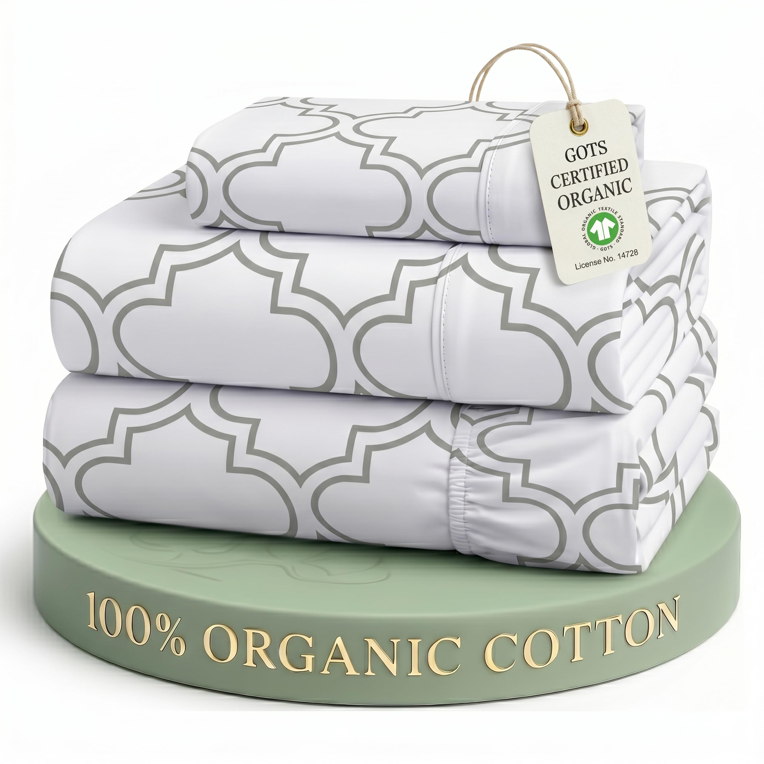 LANE LINEN Eco Friendly 100% Organic Cotton Printed Twin Sheet Set, Soft & Comfy Hotel Style Percale Sheets, Low Pilling Naturally Temperature Regulating Cotton Printed Bed Sheet - Trellis Pattern โ image 1
