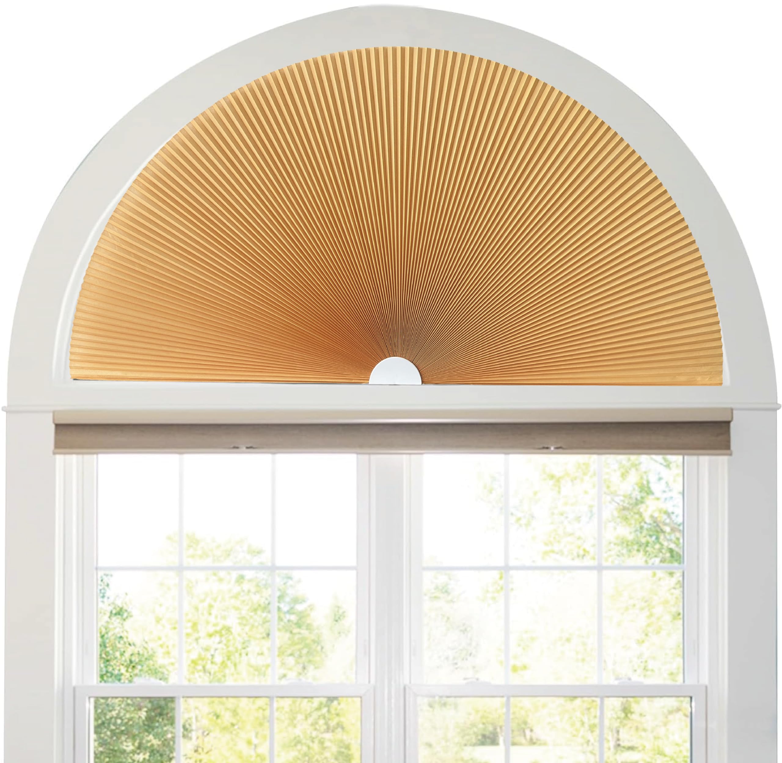 JDALL Half Circle Cellular Honeycomb Pleated Blinds for Half Circle Arch Window Half Round Window, Blackout Fabric Arch Shade, Quick Fix and Easy to Install (Radius:24", 1pack,Orange)
