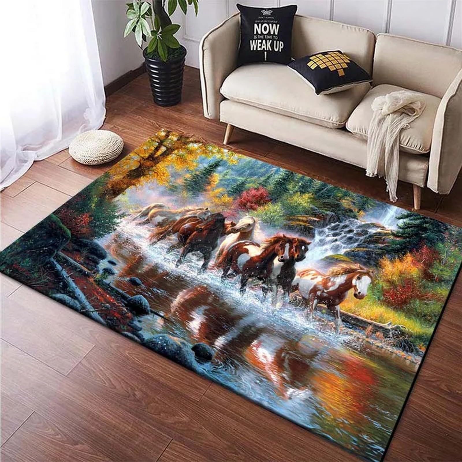 Tapis de chambre cheval 3D doux en flanelle 120x160cm pour réveiller la décoration de vos pièces