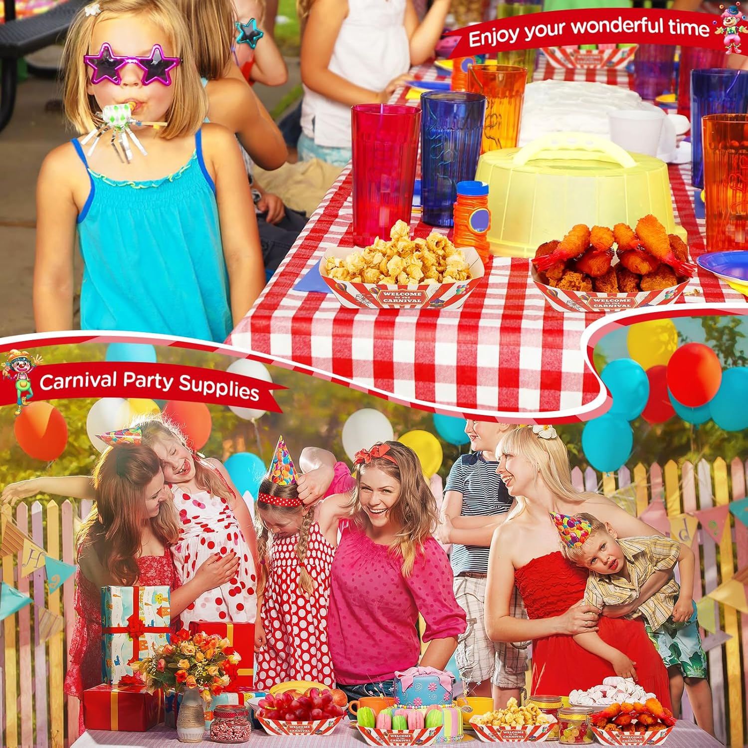 Tenceur 100 Pcs Carnival Paper Food Trays 2lb Carnival Decorations Red and White Stripe Nacho Bowls Hot Dog Boats Food Containers Disposable Plates for Circus Theme Birthday Parties