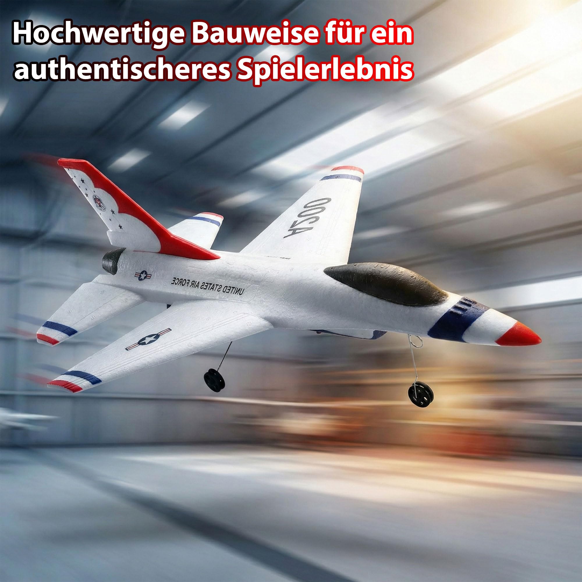 RC ferngesteuertes WL-Toys Flugzeug A200 F-16B Elektro-Jet 1:16, 40cm Flieger m. Fernsteuerung, Akku u. Gyro, Hochwertiger Kampfjet F-16 Modell-Flugzeug, Outdoor, Kinder, Erwachsene, Anfänger, Sammler