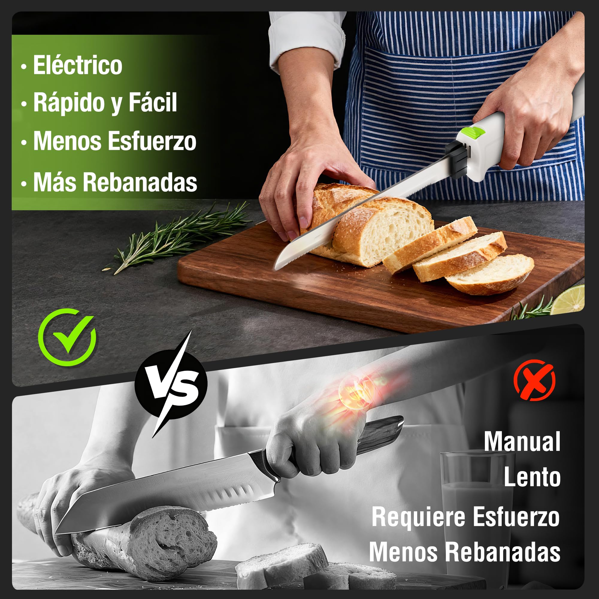 WORKPRO Cuchillo Eléctrico Inalámbrico 8V, Lavable en Lavavajillas, con Caja de Almacenamiento, 2 Cuchillas de Acero Inoxidable, Tenedor, Ideal para Carne, Pan, Jamón y Queso