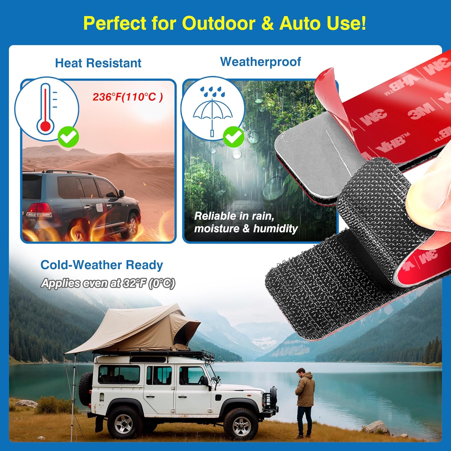 8 Sets Heavy-Duty Adhesive Hook and Loop Strips – Made with 3M VHB, 1.2" x 3.2", Heat-Resistant & Waterproof – Strong Hold for Indoor/Outdoor Use on Walls, Glass, Tile, Metal, Wood, and More - Image 4