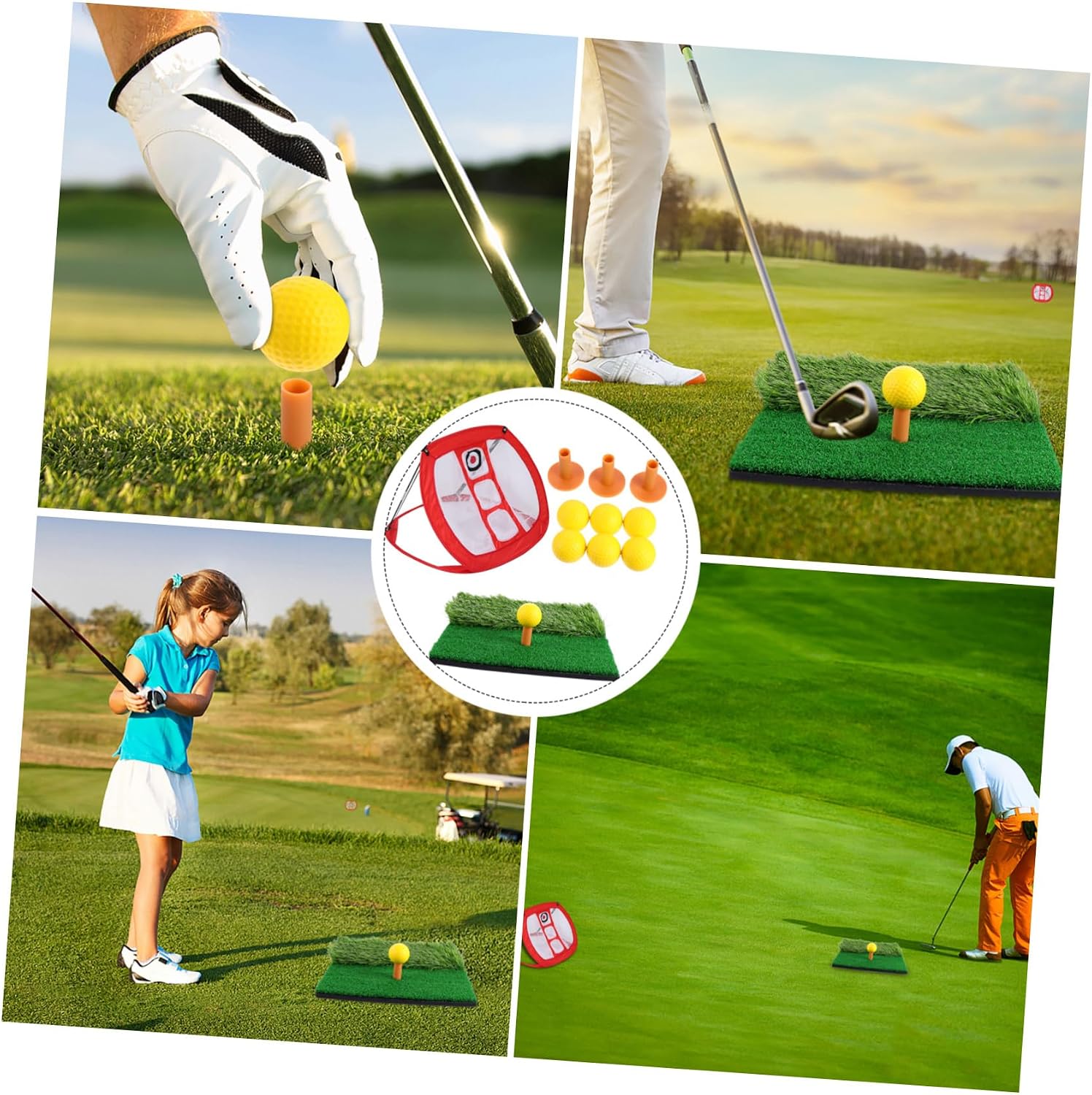 Generic Portable Golf Training Net and Nylon Pad Set with Stable Frame for Indoor and Outdoor Practice, Foldable Design Improves Short-Range Accuracy for Golfers