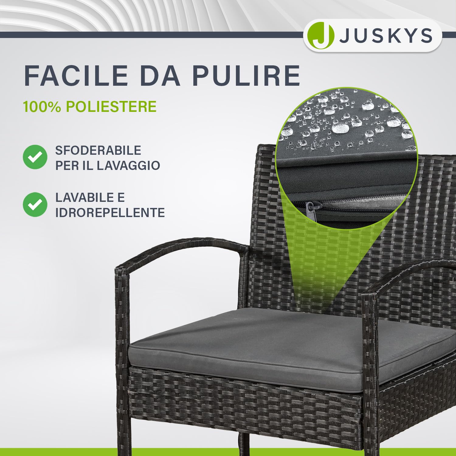 Juskys Set di mobili da giardino in polyrattan Trinidad con tavolo, divano e 2 sedie - 4 persone - Cuscini grigi - Mobili da balcone Salottino Set da balcone Giardino Balcone