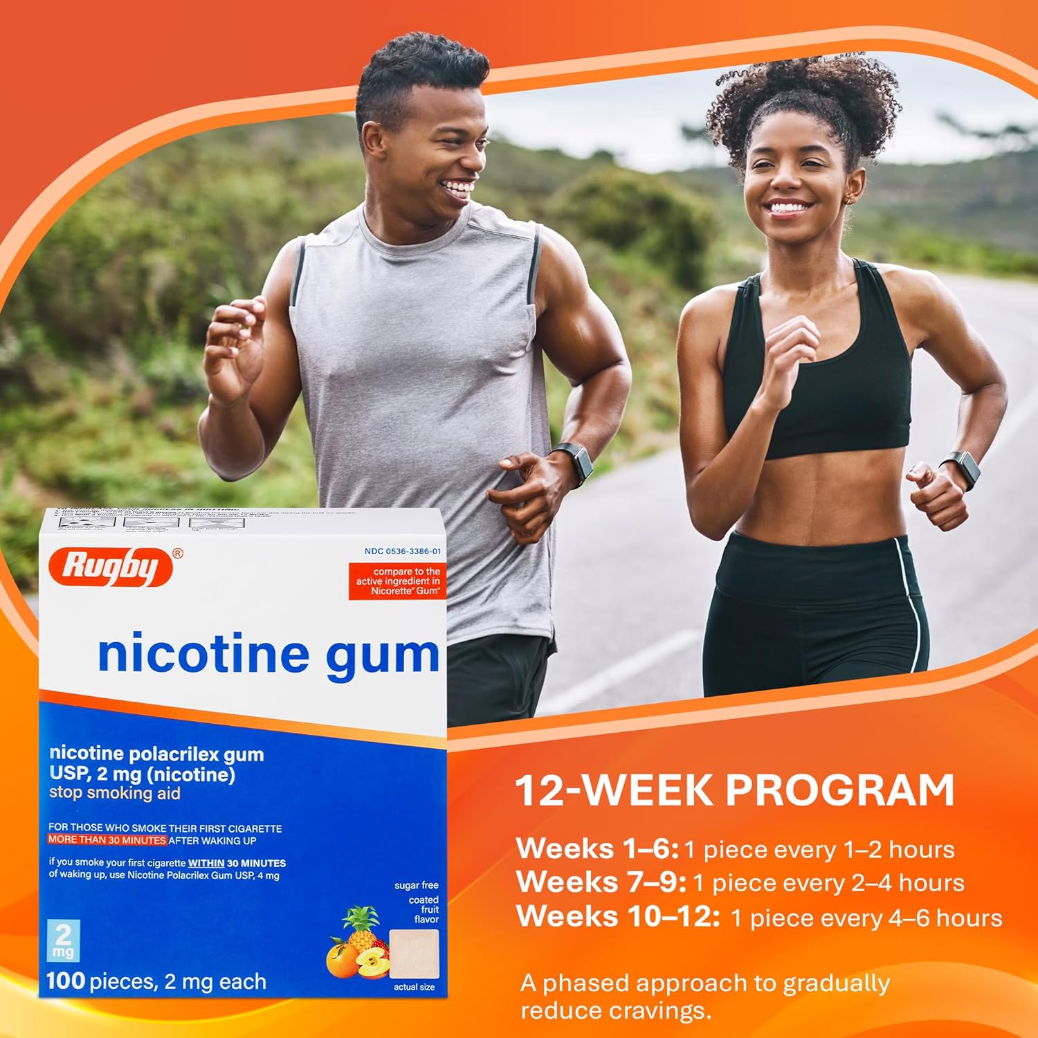 Rugby Polacrilex 2mg Nicotine Gum - Fruit Flavor, Curb Your Cravings, Sugar-Free, 100 Count (2-Pack)