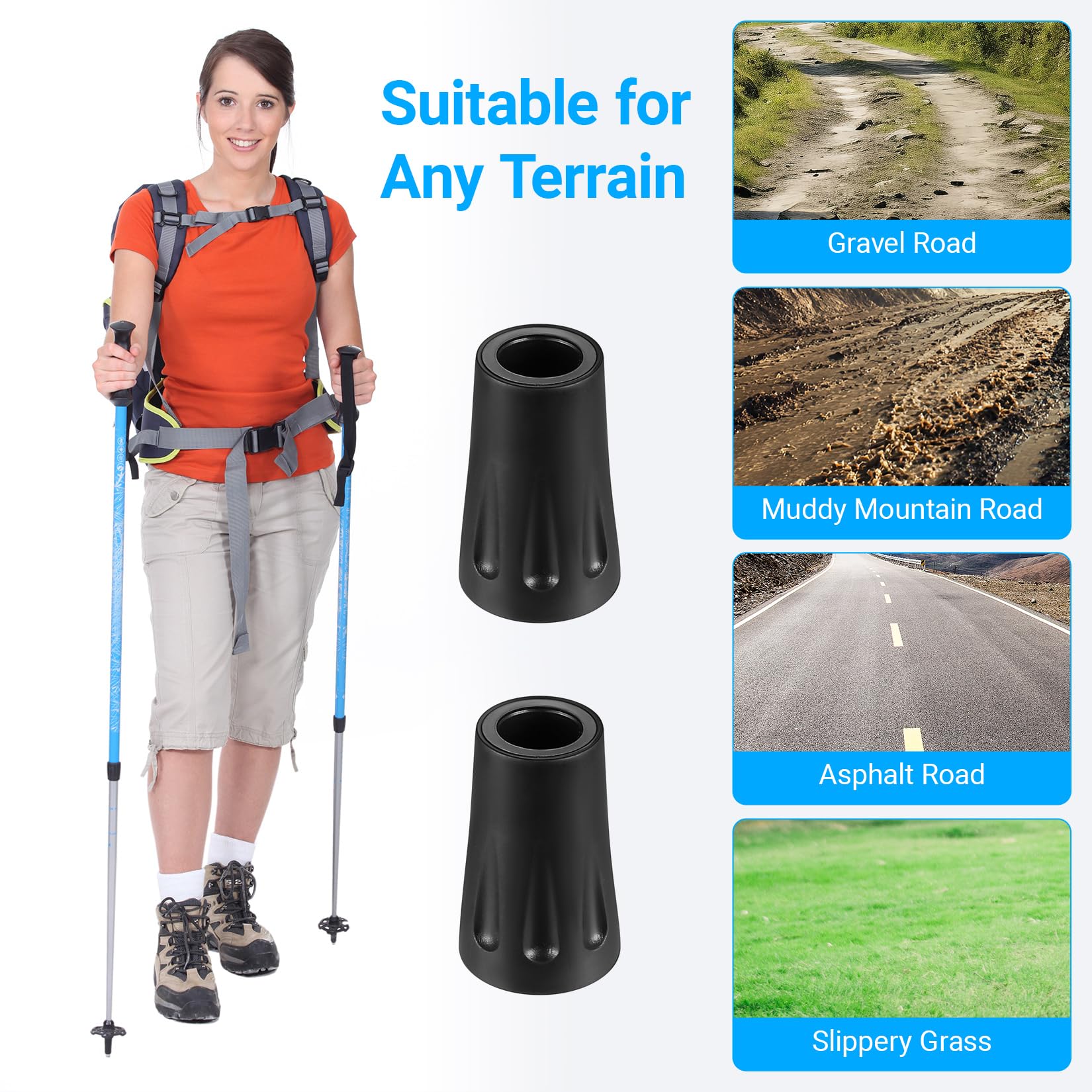 6 Gommini Ricambio Per Bastoncini Trekking - Antiscivolo, 37mm, Per Escursionismo - Foto 5