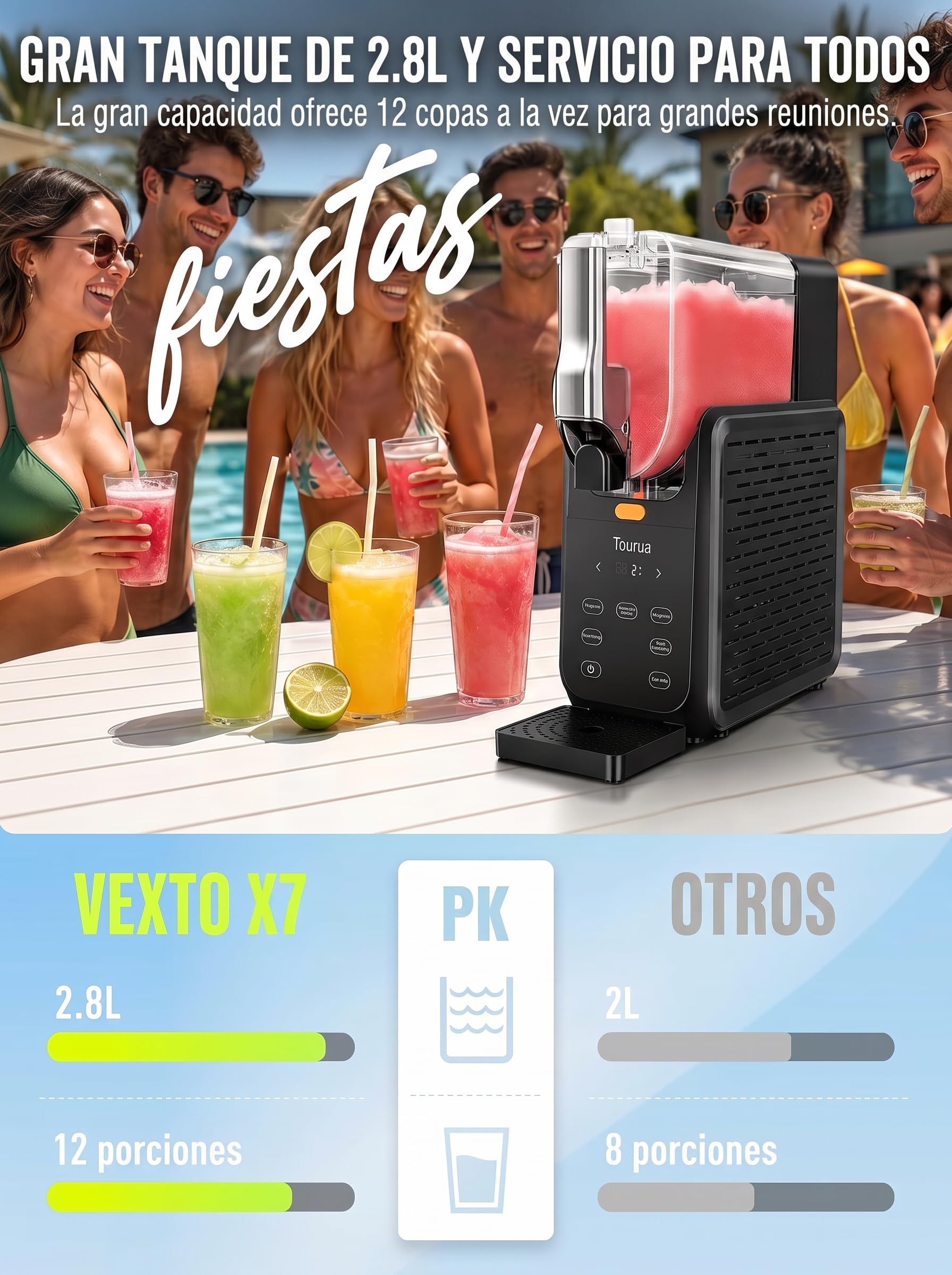Máquina para granizados, depósito grande de 2,8 L, enfriamiento rápido de 15 minutos, retención de frío 24 horas, autolimpieza con un botón, 5 programas, máquina de hielo multifunción para
