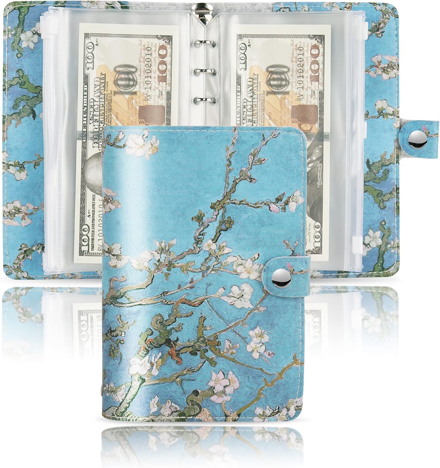 LIZIMANDU Cash Envelopes for Budgeting,Budget Binder with 12Pcs Budget Planner with Cash Envelopes,Money Organizer for Cash,PU Leather A6 Binder for Money Saving Organizer(1-Peach Blossom)
