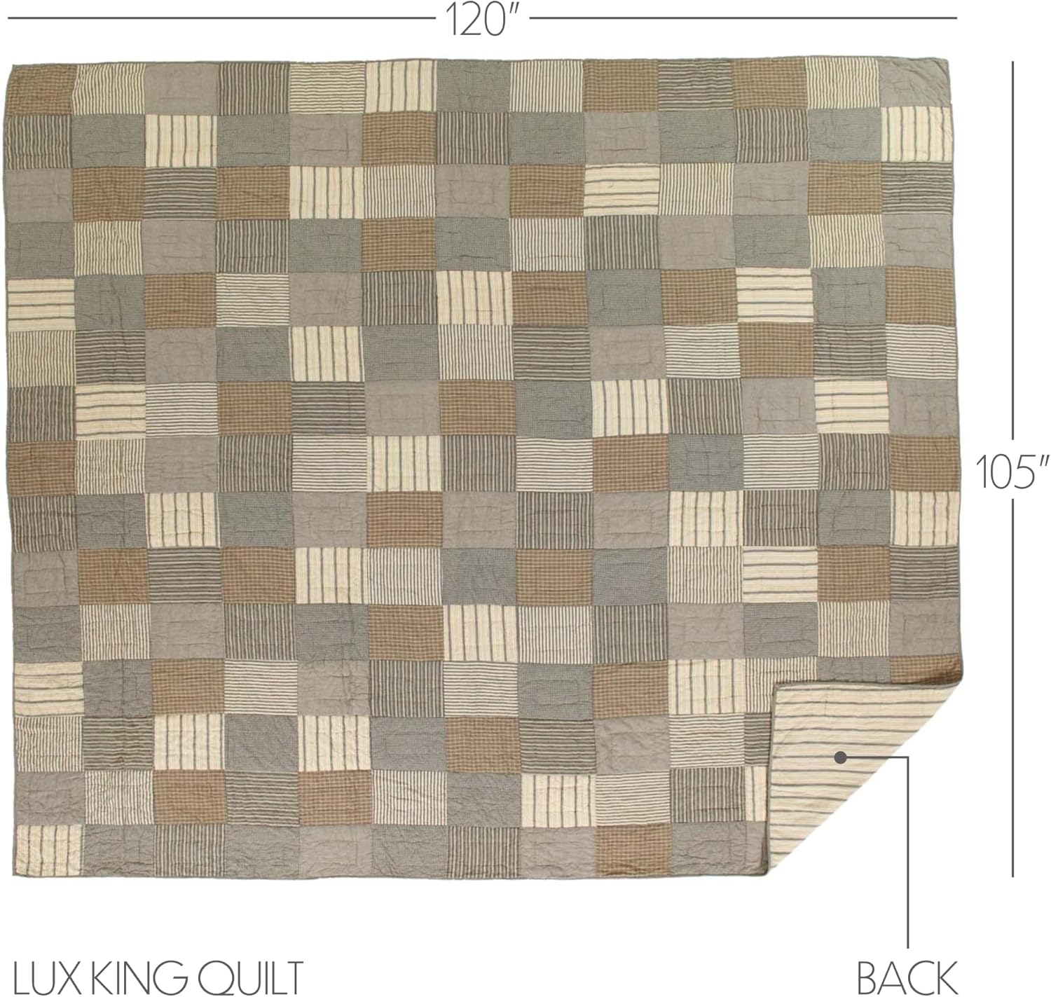 VHC Brands Sawyer Mill Charcoal Quilt Oversized King Size Patchwork Farmhouse 100% Cotton Reversible Bedding 120Wx105L