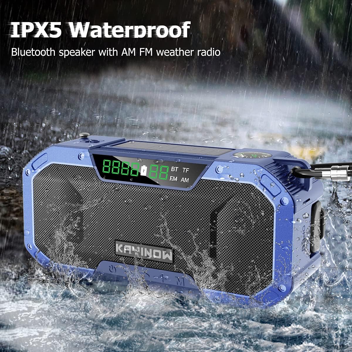 Hand Crank Emergency Weather Radio w/Bluetooth Speaker - IPX5 Waterproof NOAA AM FM Radio, 5000mAh Power Bank, Solar Radio Portable, Radio for Home Camping,SOS Alert,USB Cell Phone Charger, Flashlight : Electronics