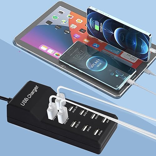 Miniatura 8 de Cargador USB, estación de carga USB de 5 V 10 A (50 W) con 10 puertos USB inteligentes de tamaño familiar para iPhone 1515 Pro15 Pro Max15