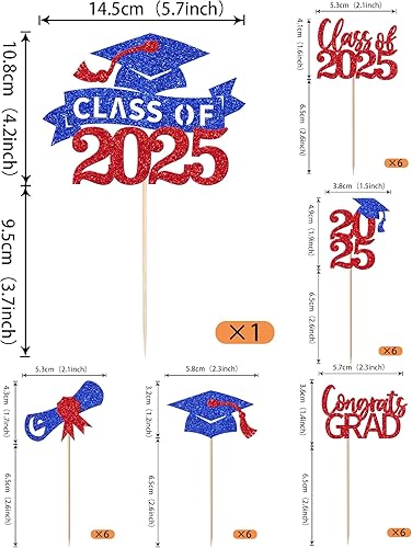 Miniatura 457 de Paquete de 24 adornos dorados para cupcakes de graduación 2025 con purpurina So Proud of You Done Diploma Graduation Cap Cupcake Picks Class of 2025